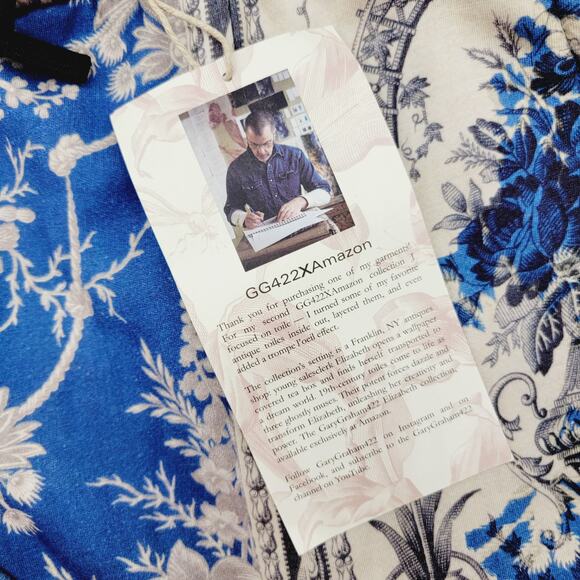 NWT Gary Graham GARYGRAHAM422 UNISEX Patched Pants Blue Floral Stripe M - Picture 4 of 7